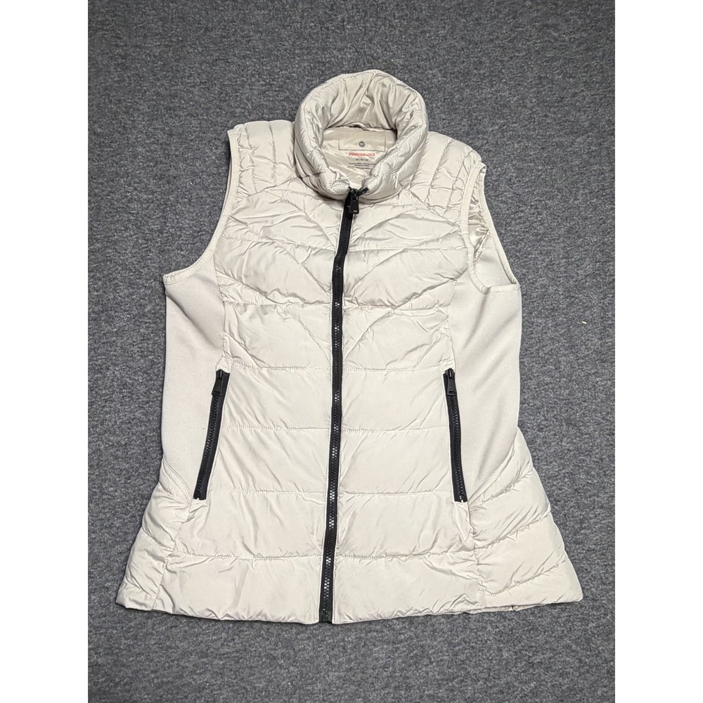Bernardo Ecoplume Performance Puffer Vest Womens Medium Beige Full Zip Mock Neck
